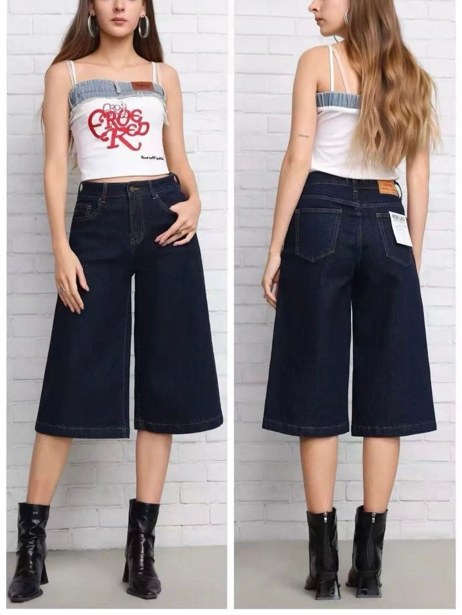 W7520 Bermuda Jeans scuro